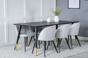 Venture Design Dipp & Velvet Rektangulära Matbord 180 x 90 Svart + Matstolar 2-pack Grå
