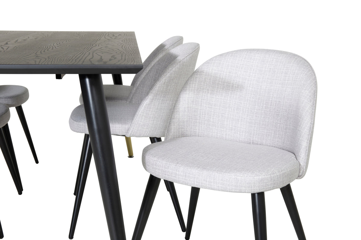 Venture Design Dipp & Velvet Rektangulära Matbord 180 x 90 Svart + Matstolar 2-pack Grå