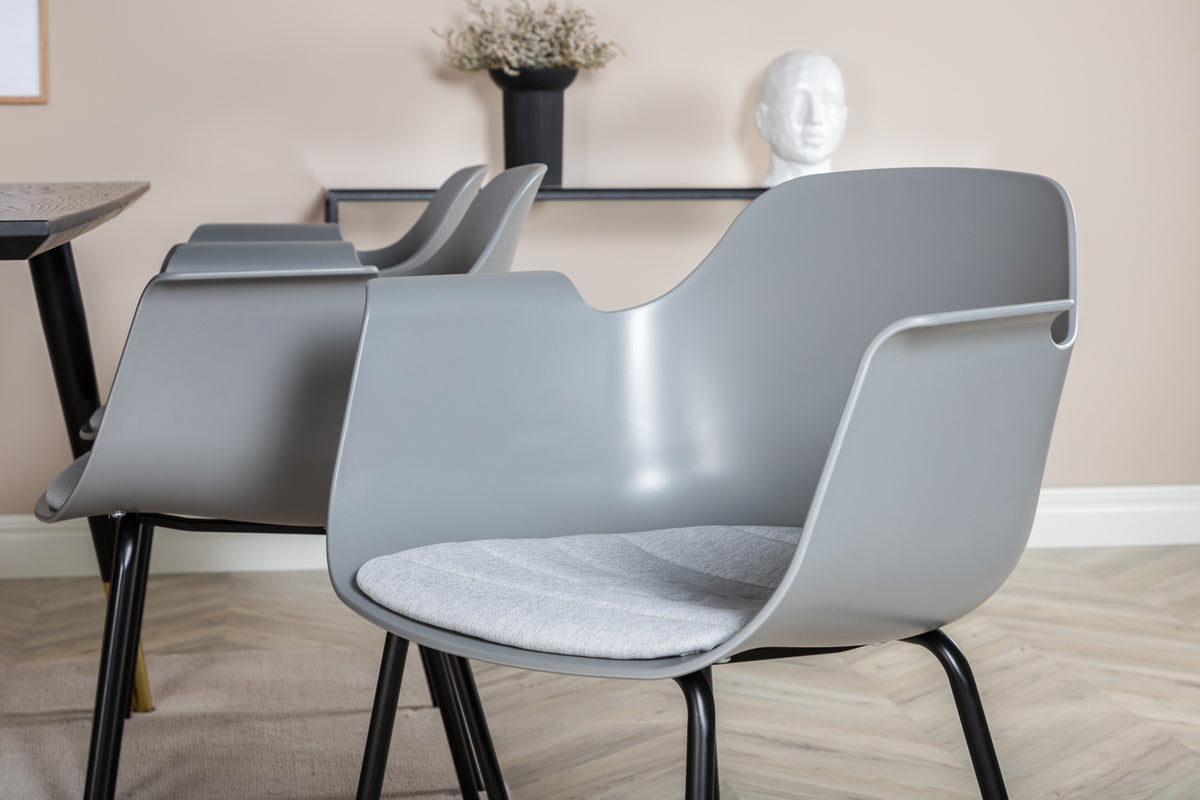 Venture Design Comfort & Dipp Matstolar 2-pack Grå + Rektangulära Matbord 180 x 90 Svart