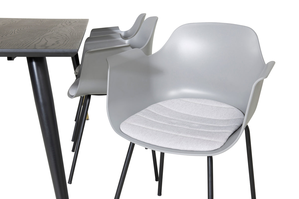 Venture Design Comfort & Dipp Matstolar 2-pack Grå + Rektangulära Matbord 180 x 90 Svart