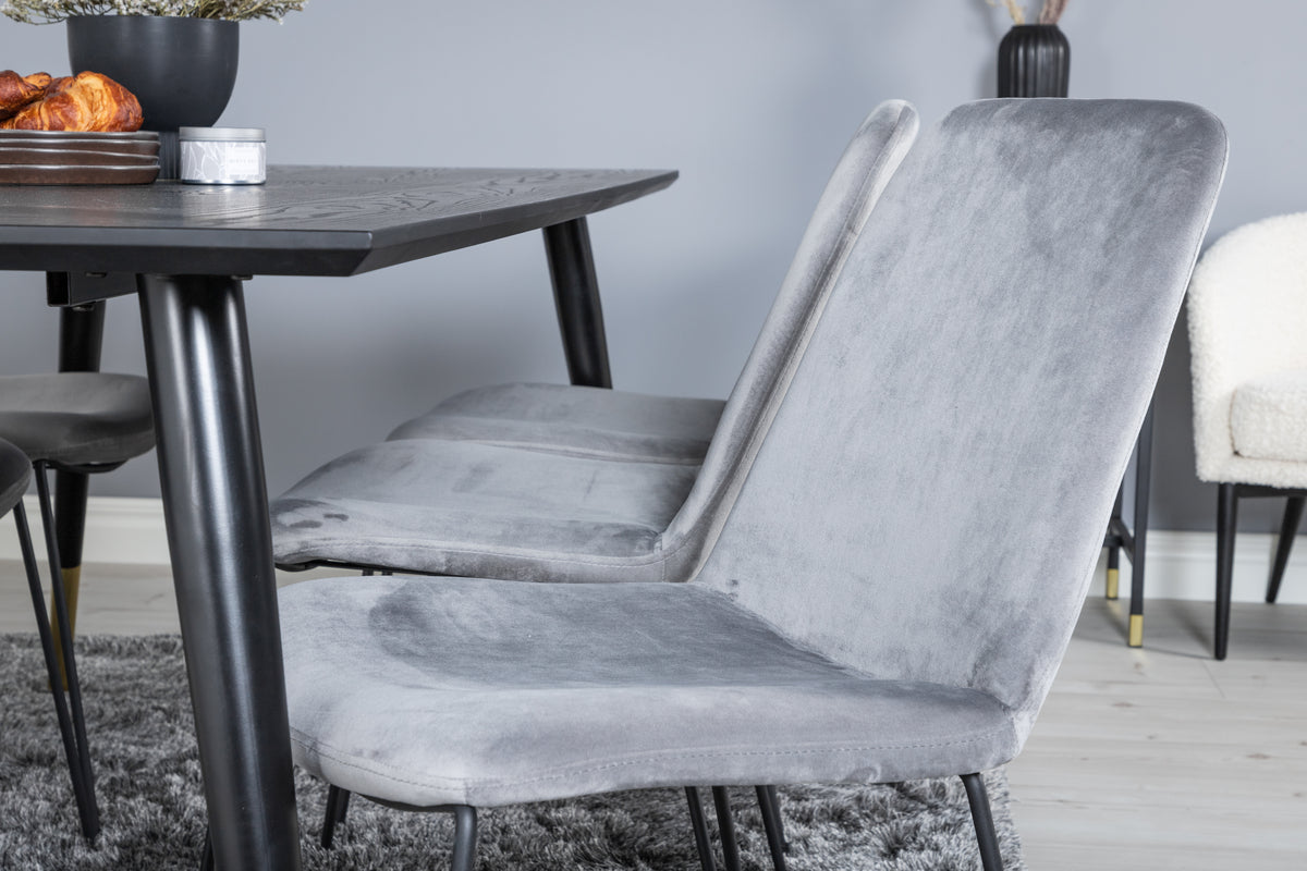 Venture Design Muce & Dipp Matstolar 2-pack Grå + Rektangulära Matbord 180 x 90 Svart