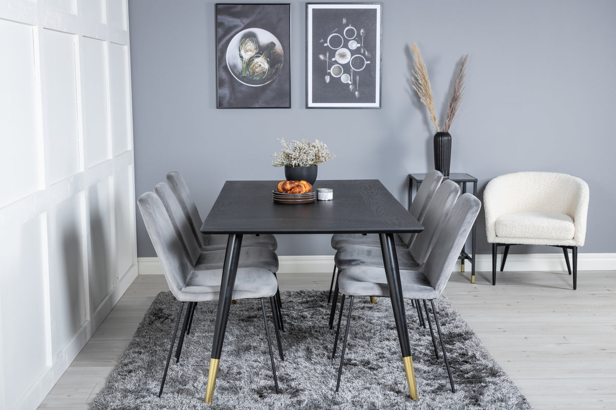 Venture Design Muce & Dipp Matstolar 2-pack Grå + Rektangulära Matbord 180 x 90 Svart