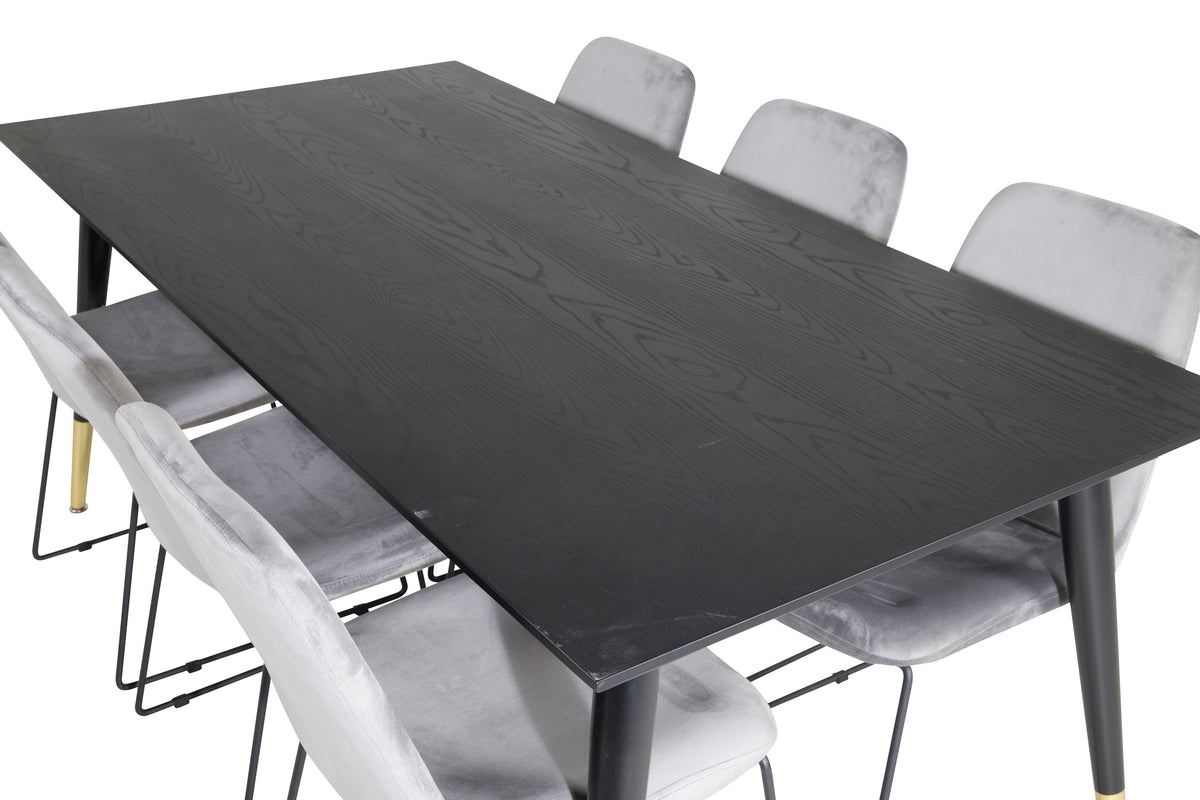 Venture Design Muce & Dipp Matstolar 2-pack Grå + Rektangulära Matbord 180 x 90 Svart