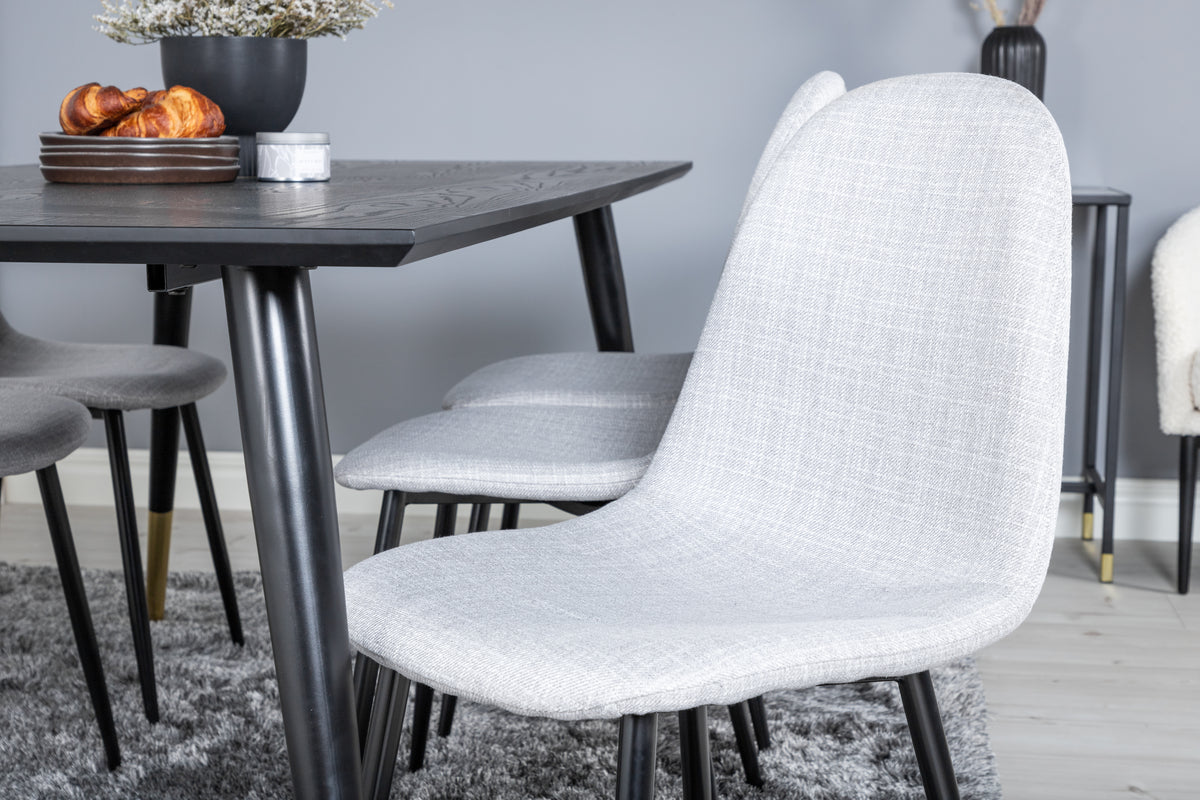 Venture Design Dipp & Polar Rektangulära Matbord 180 x 90 Svart + Matstolar 2-pack Grå
