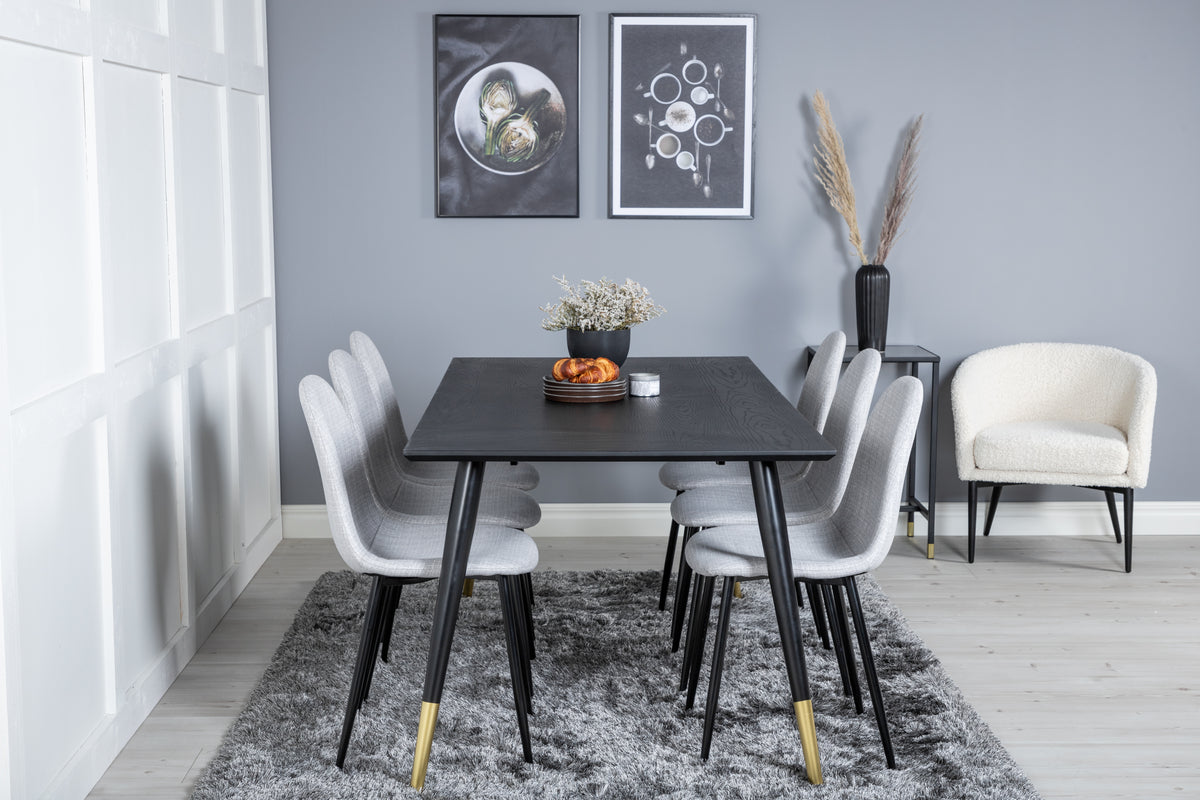Venture Design Dipp & Polar Rektangulära Matbord 180 x 90 Svart + Matstolar 2-pack Grå