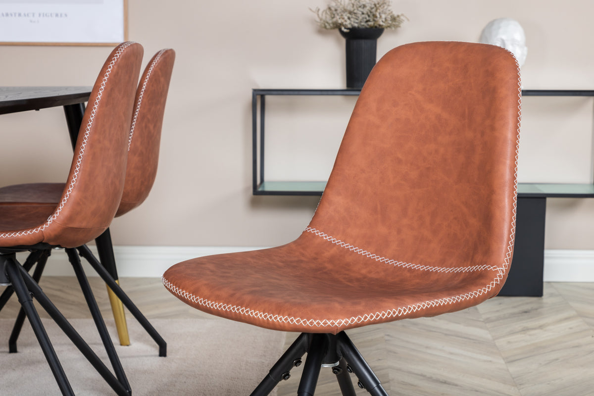 Venture Design Dipp & Polar Rektangulära Matbord 180 x 90 Svart + Matstolar 2-pack Brun