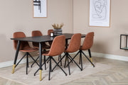Venture Design Dipp & Polar Rektangulära Matbord 180 x 90 Svart + Matstolar 2-pack Brun
