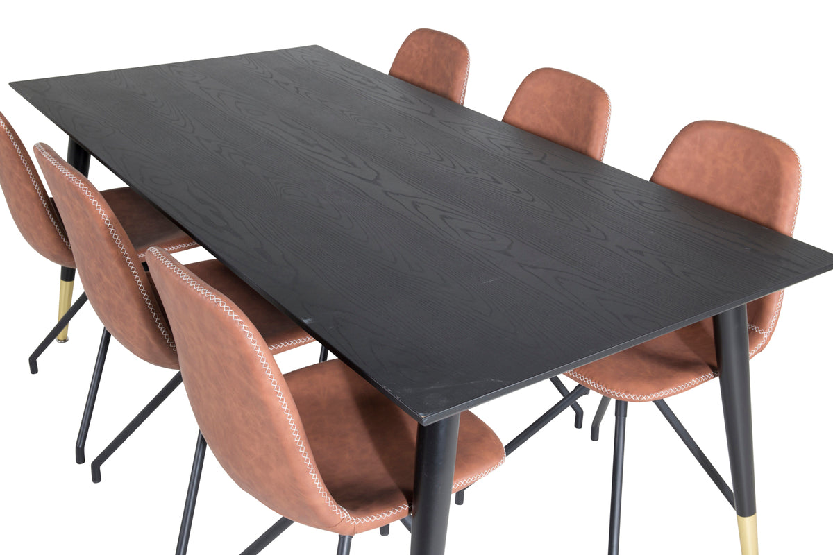 Venture Design Dipp & Polar Rektangulära Matbord 180 x 90 Svart + Matstolar 2-pack Brun