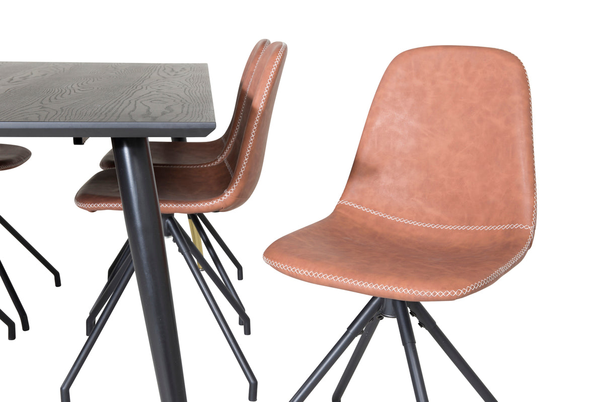 Venture Design Dipp & Polar Rektangulära Matbord 180 x 90 Svart + Matstolar 2-pack Brun