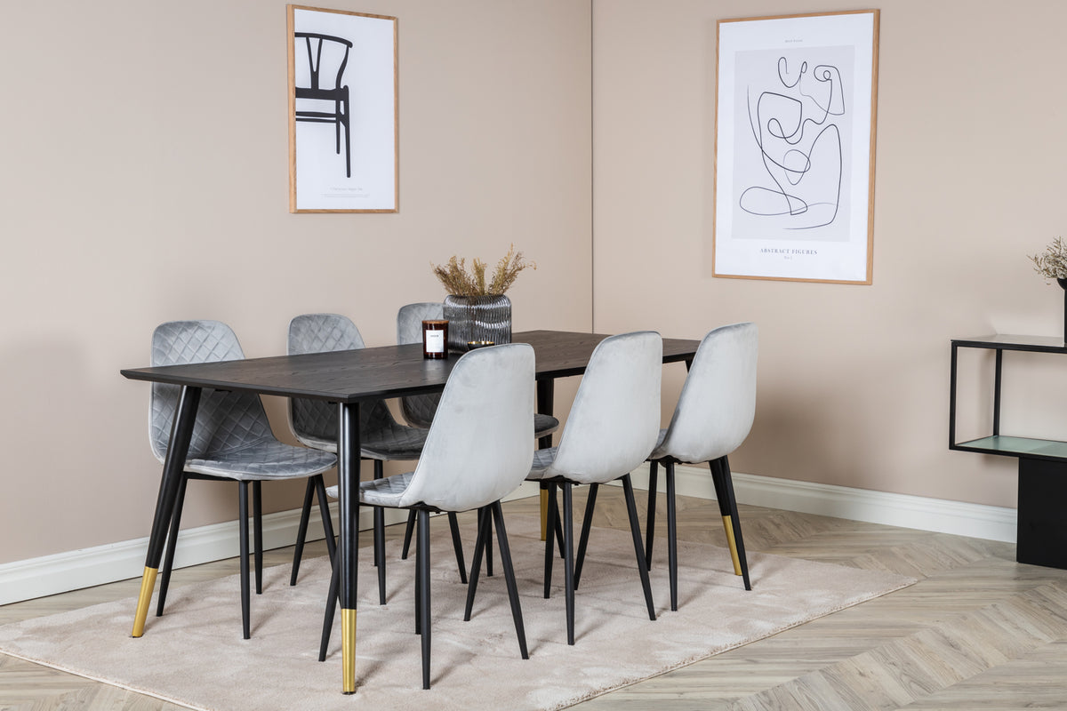 Venture Design Dipp & Polar Rektangulära Matbord 180 x 90 Svart + Matstolar 2-pack Grå