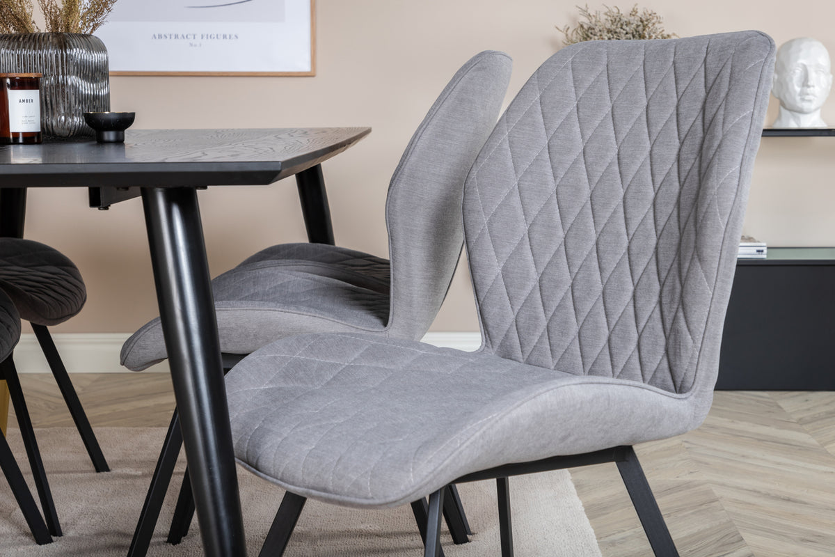 Venture Design Gemma & Dipp Matstolar 2-pack Grå + Rektangulära Matbord 180 x 90 Svart