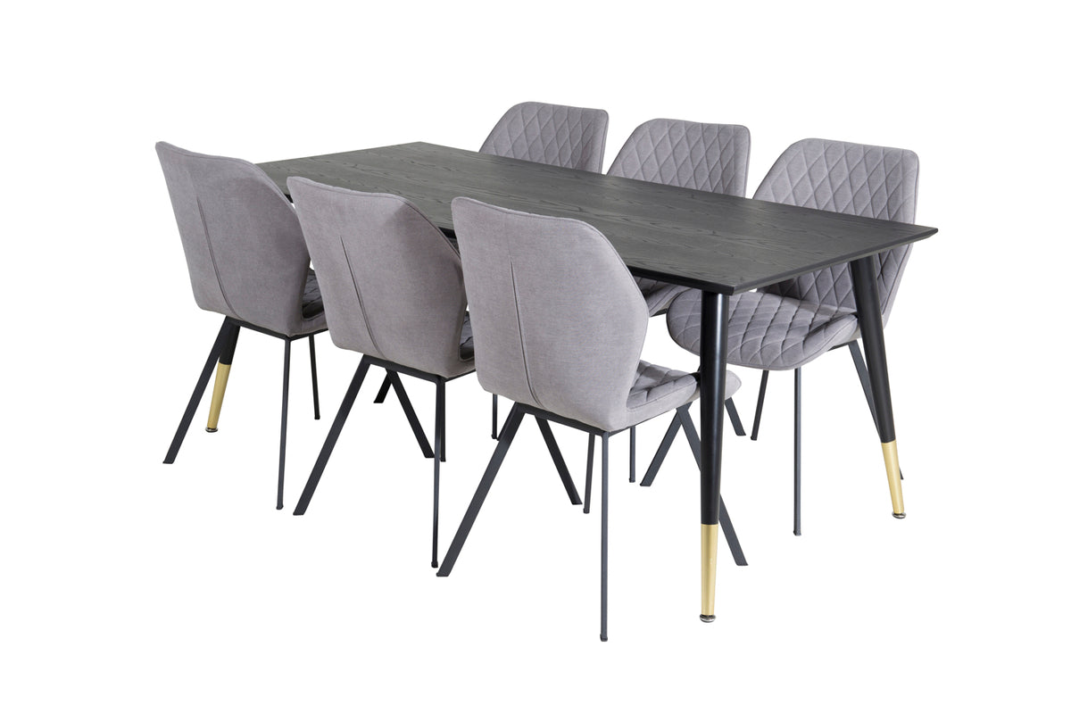 Venture Design Gemma & Dipp Matstolar 2-pack Grå + Rektangulära Matbord 180 x 90 Svart