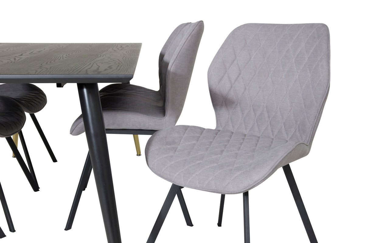 Venture Design Gemma & Dipp Matstolar 2-pack Grå + Rektangulära Matbord 180 x 90 Svart