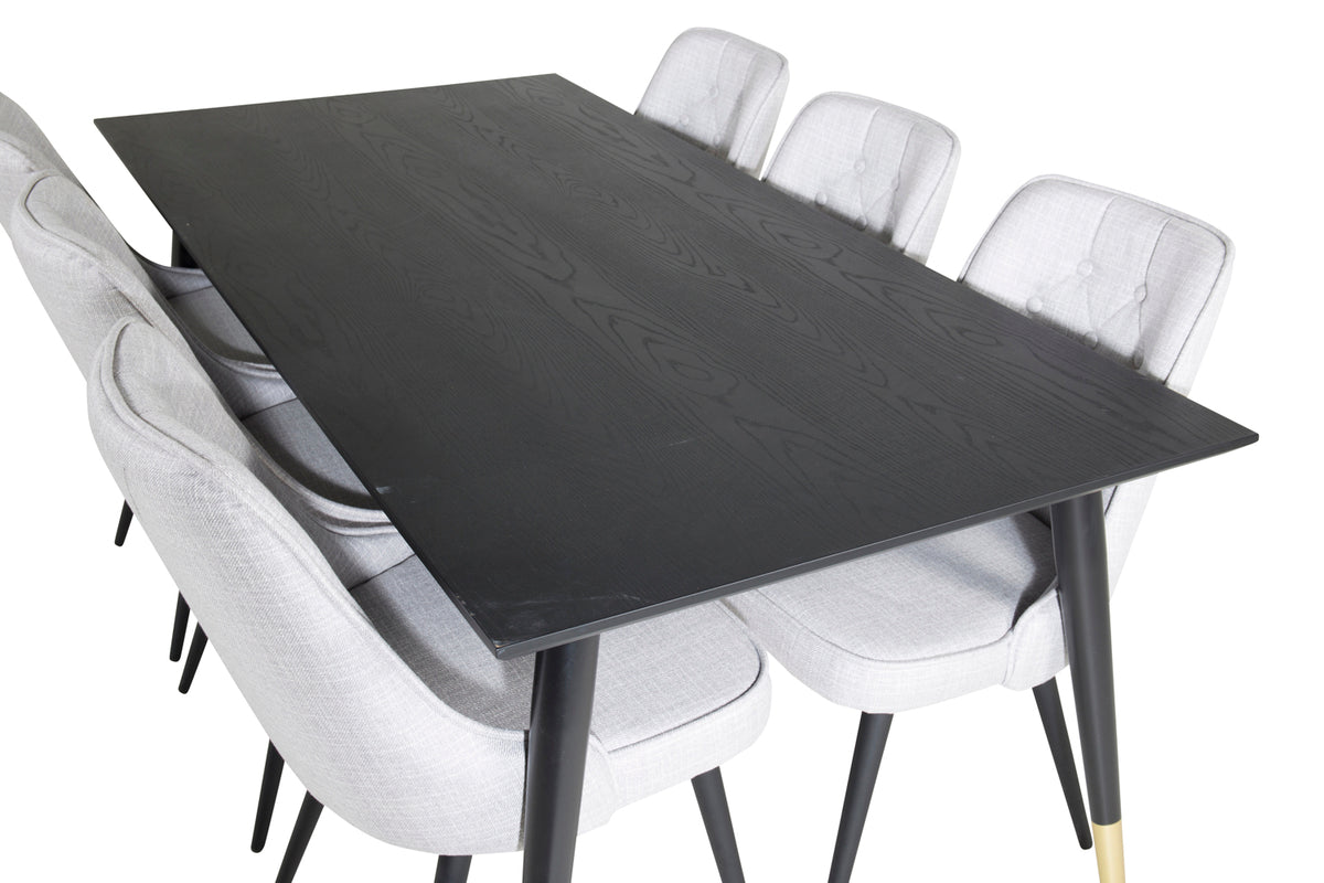 Venture Design Dipp & Velvet Deluxe Rektangulära Matbord 180 x 90 Svart + Matstolar 2-pack Grå