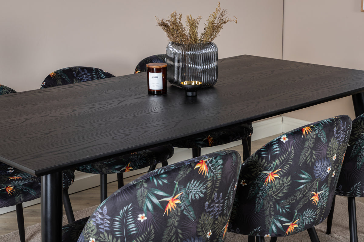 Venture Design Dipp & Velvet Rektangulära Matbord 180 x 90 Svart + Matstolar 2-pack Svart