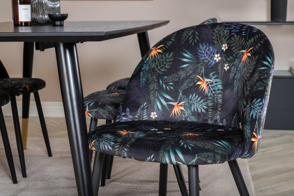 Venture Design Dipp & Velvet Rektangulära Matbord 180 x 90 Svart + Matstolar 2-pack Svart