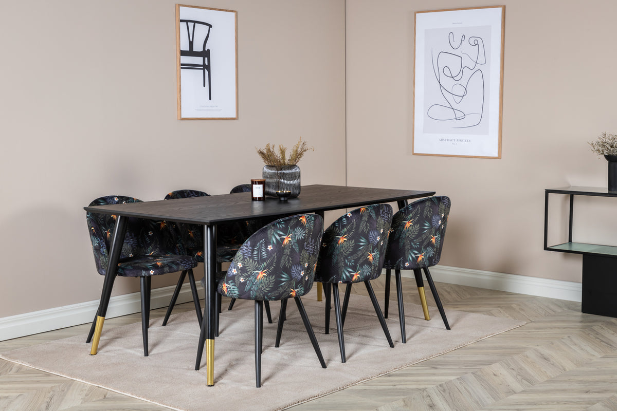 Venture Design Dipp & Velvet Rektangulära Matbord 180 x 90 Svart + Matstolar 2-pack Svart