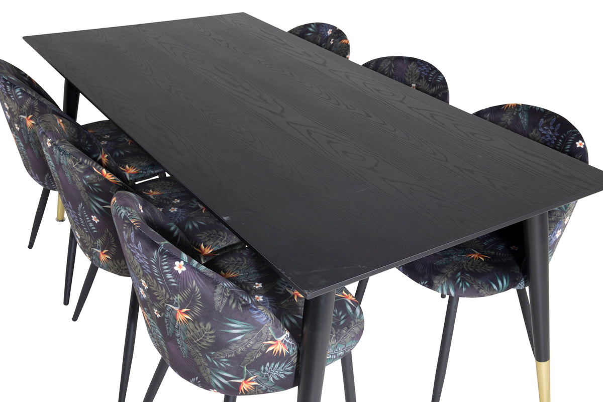 Venture Design Dipp & Velvet Rektangulära Matbord 180 x 90 Svart + Matstolar 2-pack Svart