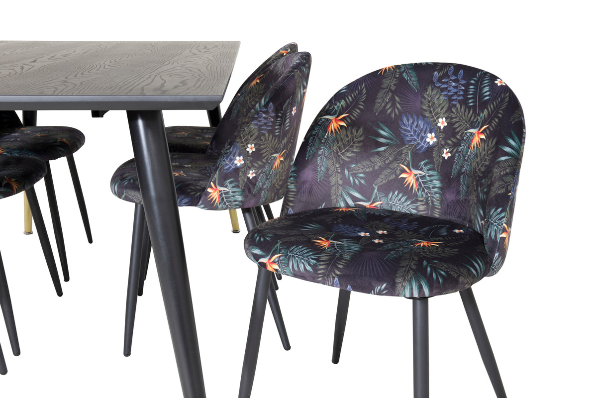 Venture Design Dipp & Velvet Rektangulära Matbord 180 x 90 Svart + Matstolar 2-pack Svart