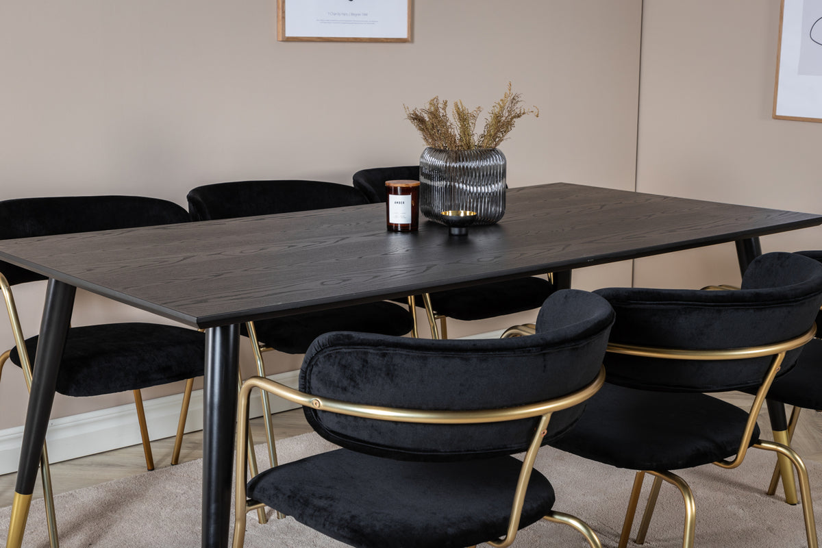 Venture Design Arrow & Dipp Matstolar 2-pack Svart + Rektangulära Matbord 180 x 90 Svart