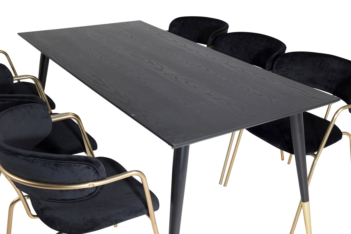 Venture Design Arrow & Dipp Matstolar 2-pack Svart + Rektangulära Matbord 180 x 90 Svart
