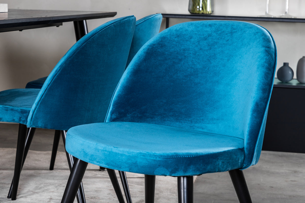 Venture Design Dipp & Velvet Rektangulära Matbord 180 x 90 Svart + Matstolar 2-pack Blå