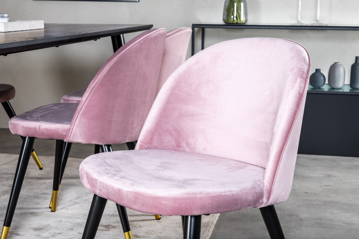 Venture Design Dipp & Velvet Rektangulära Matbord 180 x 90 Svart + Matstolar 2-pack Gammelrosa