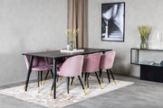 Venture Design Dipp & Velvet Rektangulära Matbord 180 x 90 Svart + Matstolar 2-pack Gammelrosa