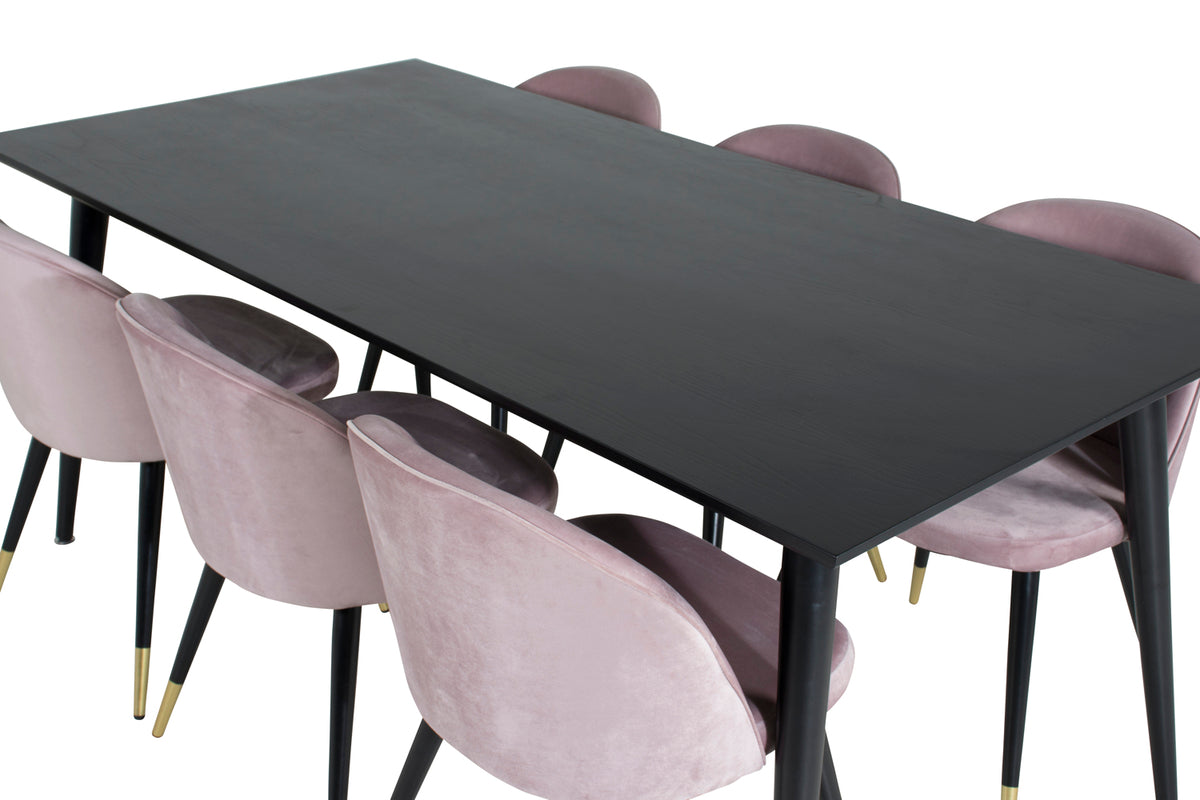 Venture Design Dipp & Velvet Rektangulära Matbord 180 x 90 Svart + Matstolar 2-pack Gammelrosa