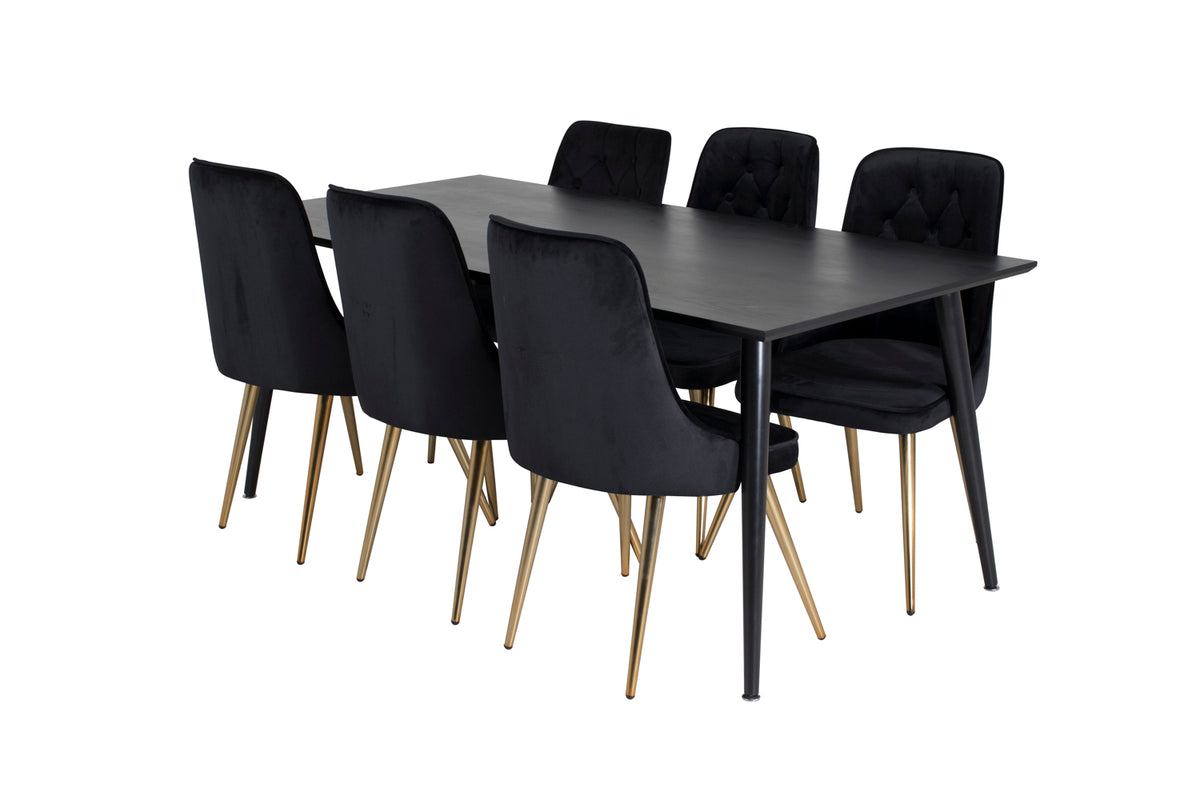 Venture Design Dipp & Velvet Deluxe Rektangulära Matbord 180 x 90 Svart + Matstolar 2-pack Svart