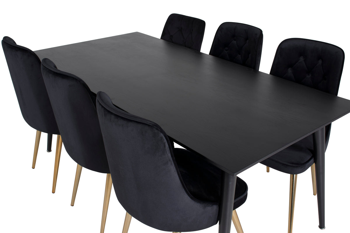 Venture Design Dipp & Velvet Deluxe Rektangulära Matbord 180 x 90 Svart + Matstolar 2-pack Svart