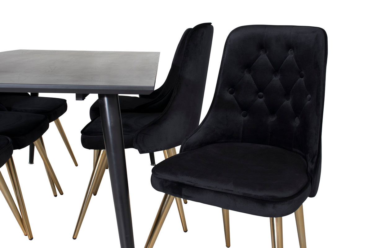 Venture Design Dipp & Velvet Deluxe Rektangulära Matbord 180 x 90 Svart + Matstolar 2-pack Svart