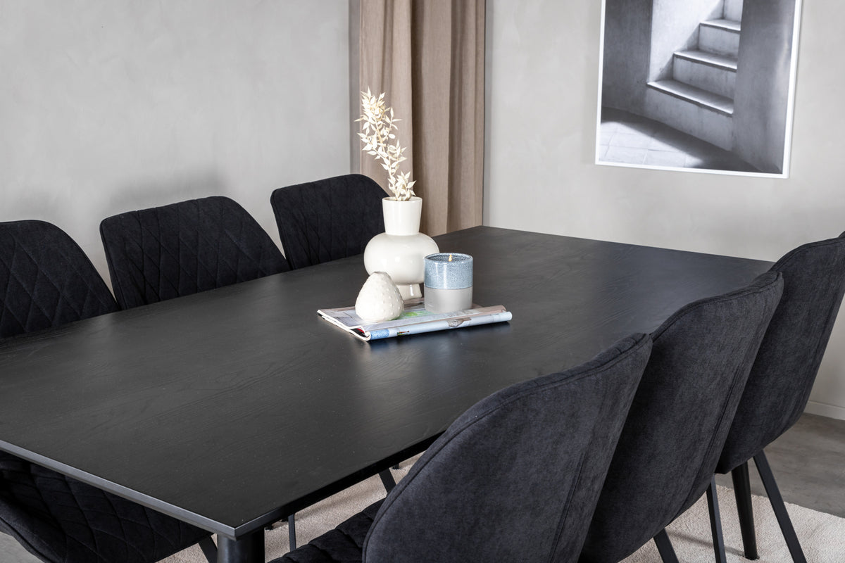 Venture Design Gemma & Dipp Matstolar 2-pack Svart + Rektangulära Matbord 180 x 90 Svart