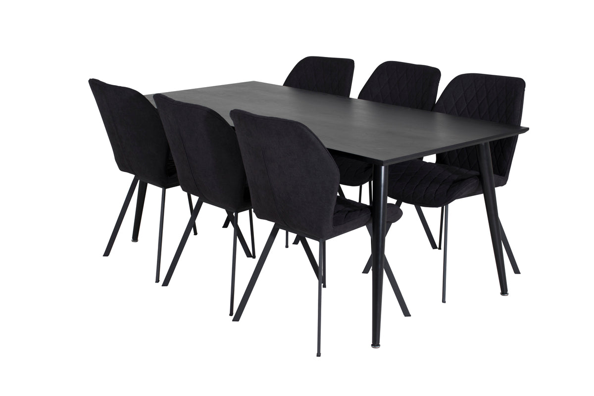 Venture Design Gemma & Dipp Matstolar 2-pack Svart + Rektangulära Matbord 180 x 90 Svart