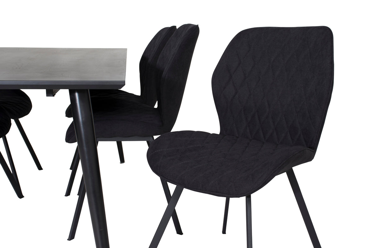 Venture Design Gemma & Dipp Matstolar 2-pack Svart + Rektangulära Matbord 180 x 90 Svart