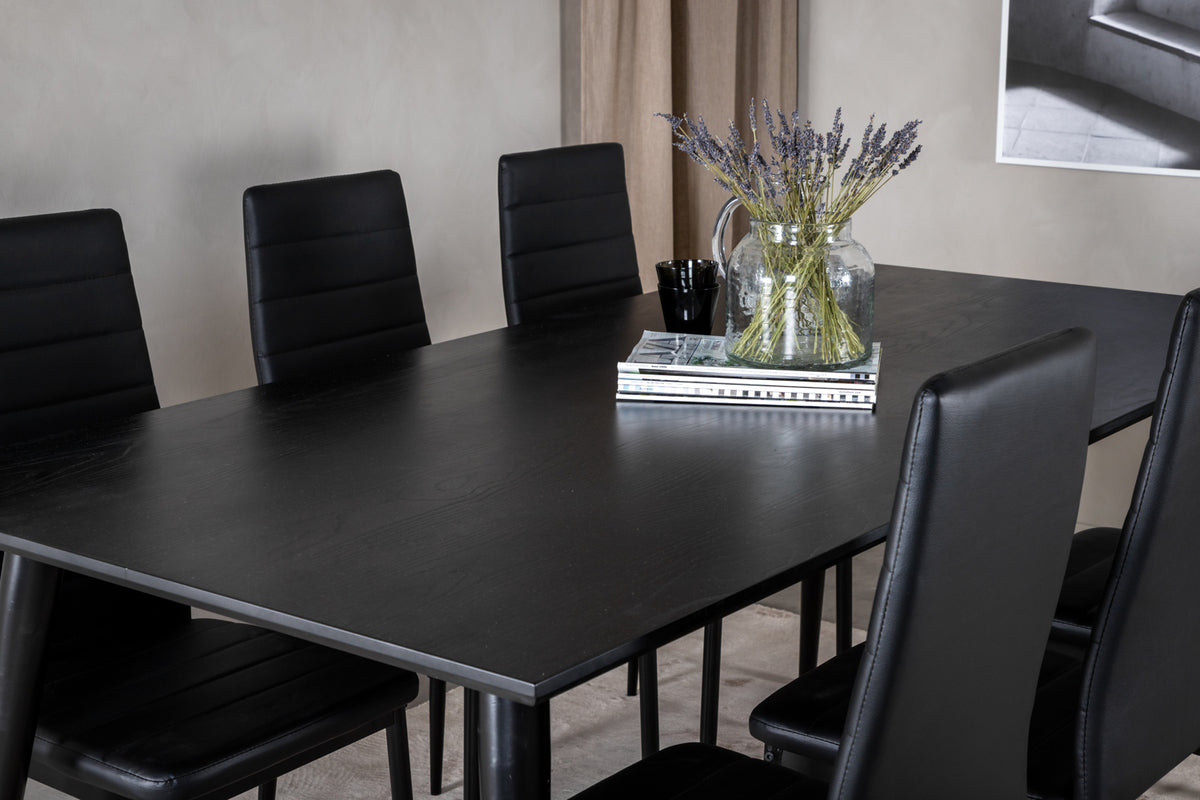 Venture Design Slim & Dipp Matstolar 2-pack Svart + Rektangulära Matbord 180 x 90 Svart
