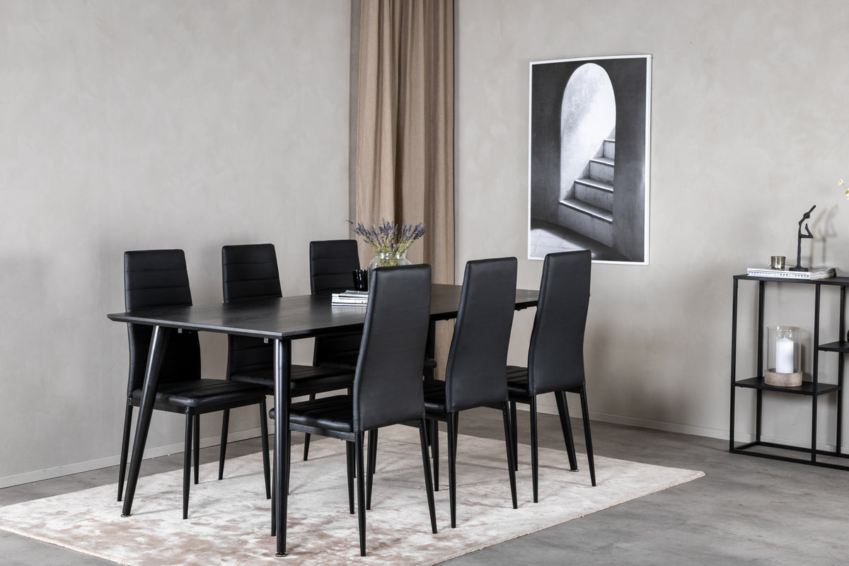 Venture Design Slim & Dipp Matstolar 2-pack Svart + Rektangulära Matbord 180 x 90 Svart