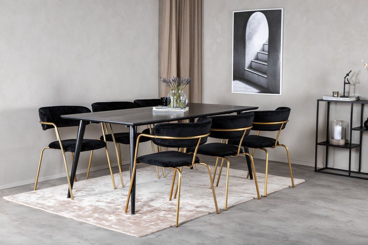 Venture Design Arrow & Dipp Matstolar 2-pack Svart + Rektangulära Matbord 180 x 90 Svart