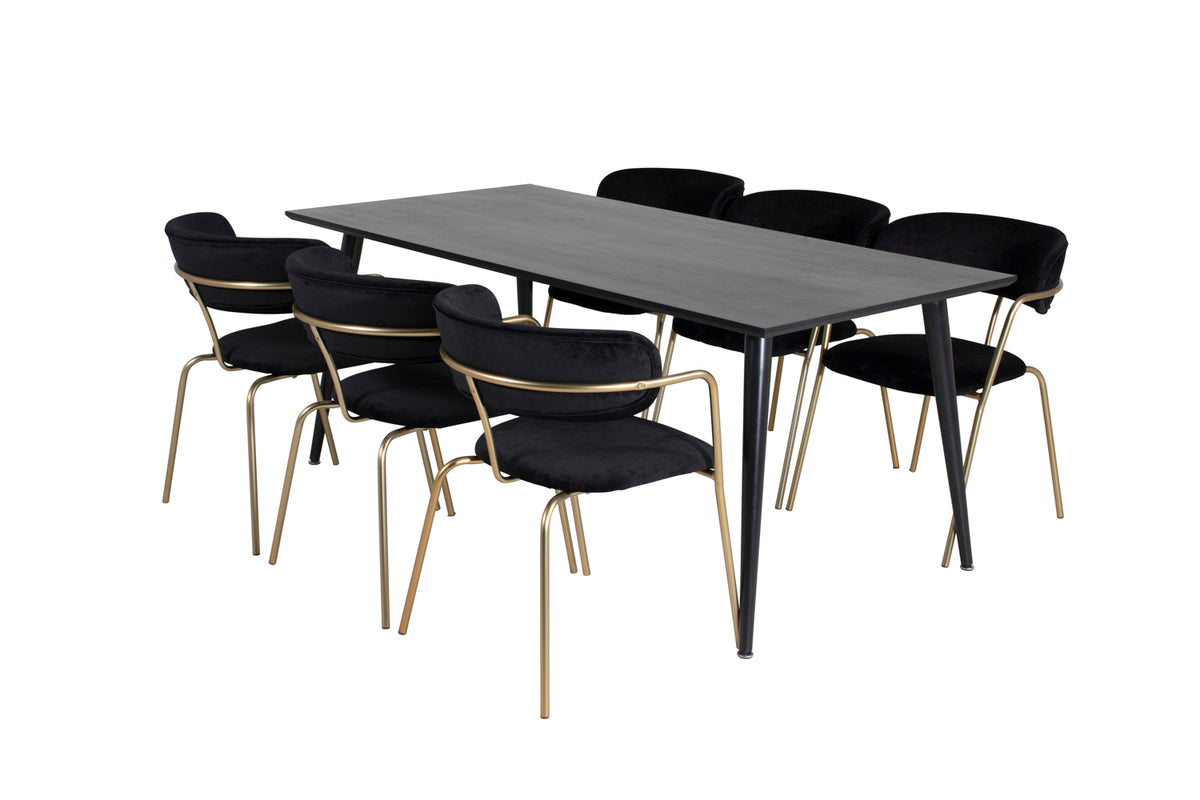 Venture Design Arrow & Dipp Matstolar 2-pack Svart + Rektangulära Matbord 180 x 90 Svart