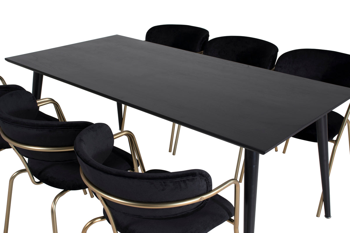 Venture Design Arrow & Dipp Matstolar 2-pack Svart + Rektangulära Matbord 180 x 90 Svart