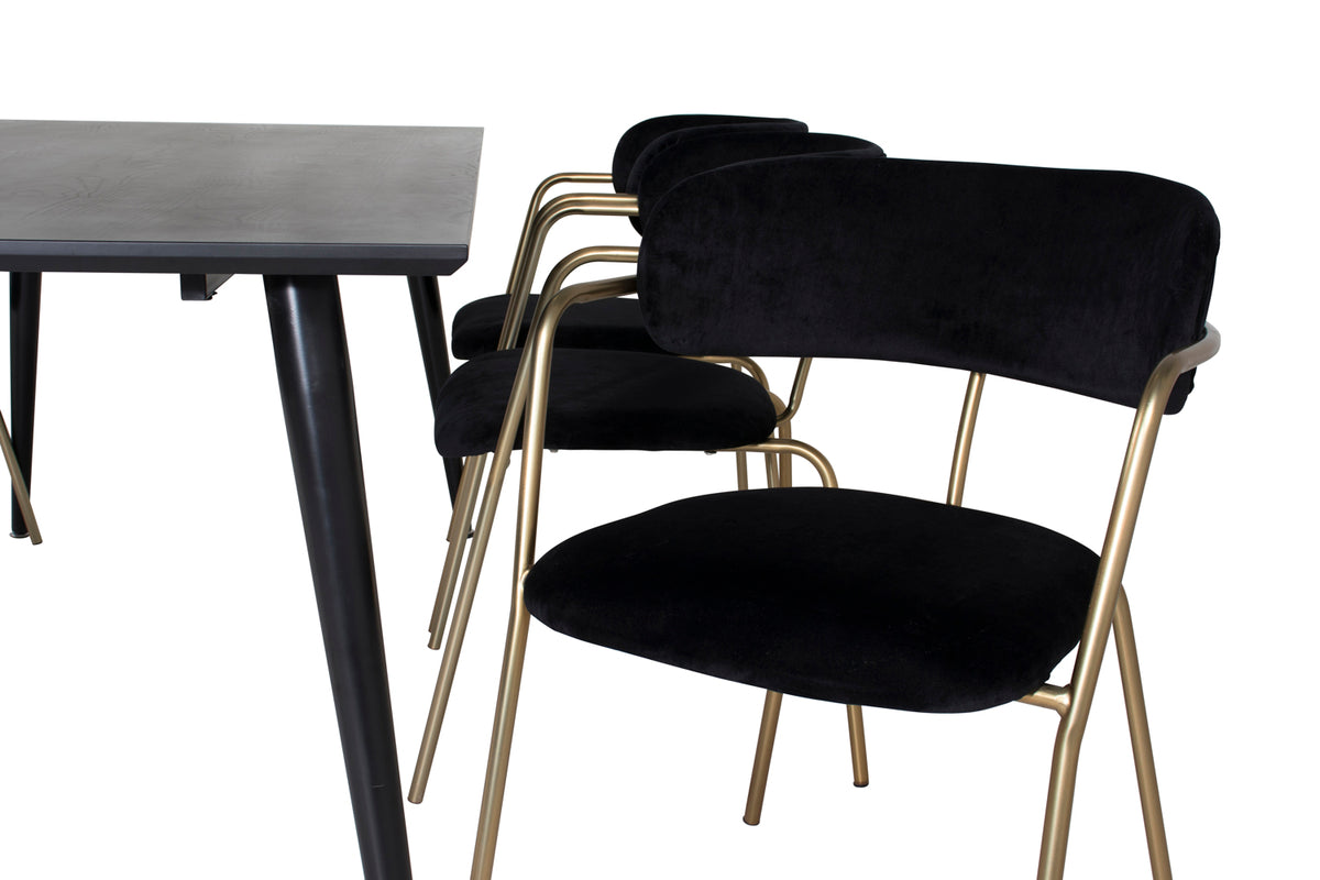 Venture Design Arrow & Dipp Matstolar 2-pack Svart + Rektangulära Matbord 180 x 90 Svart