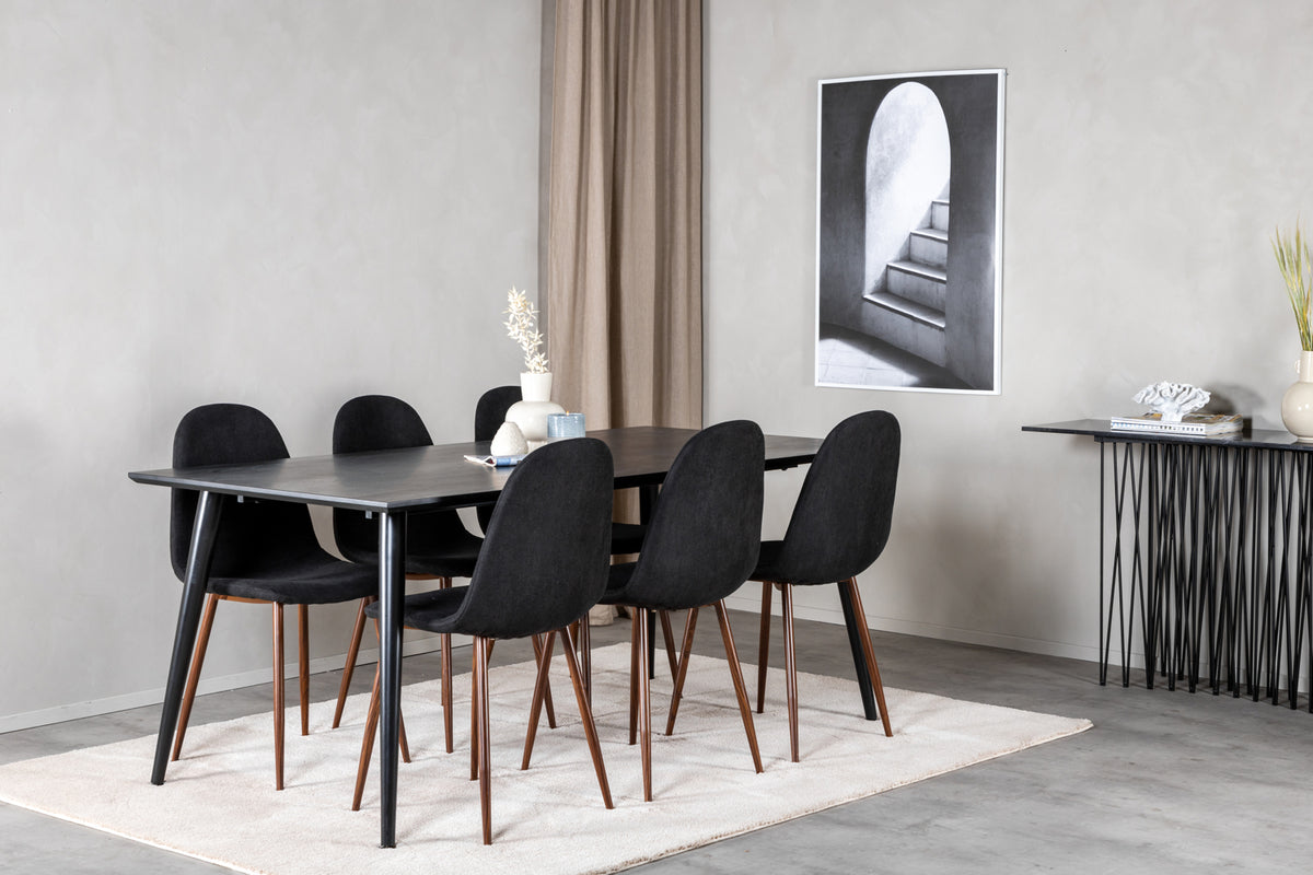 Venture Design Dipp & Polar Rektangulära Matbord 180 x 90 Svart + Matstolar 2-pack Svart