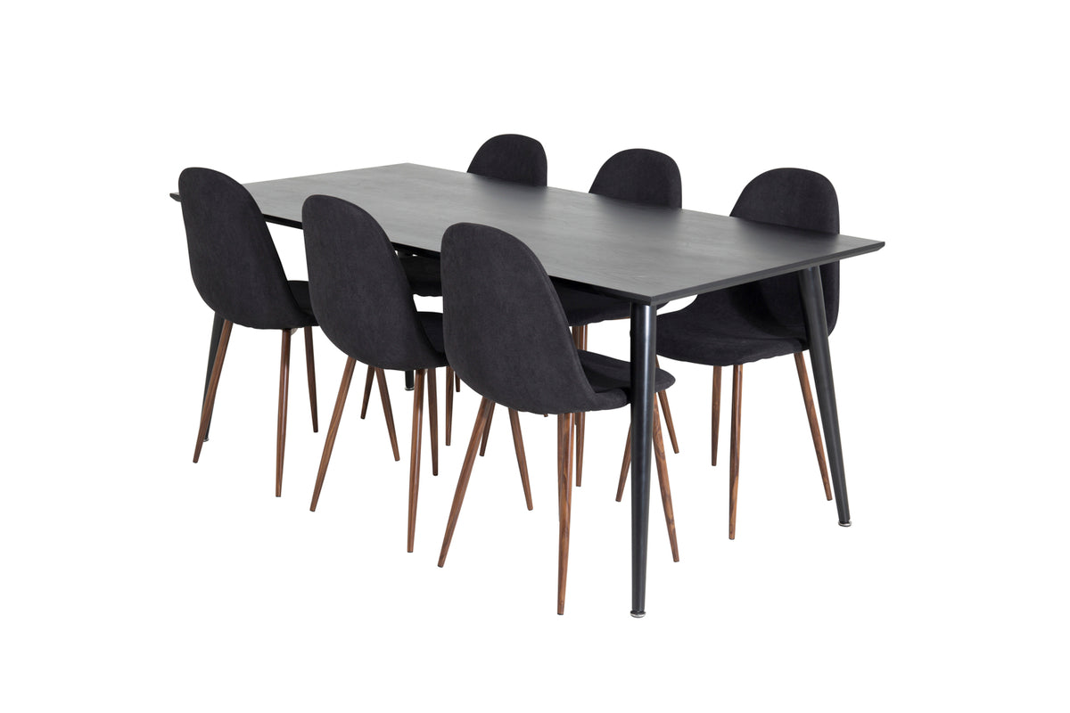 Venture Design Dipp & Polar Rektangulära Matbord 180 x 90 Svart + Matstolar 2-pack Svart