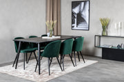 Venture Design Dipp & Velvet Rektangulära Matbord 180 x 90 Svart + Matstolar 2-pack Grön