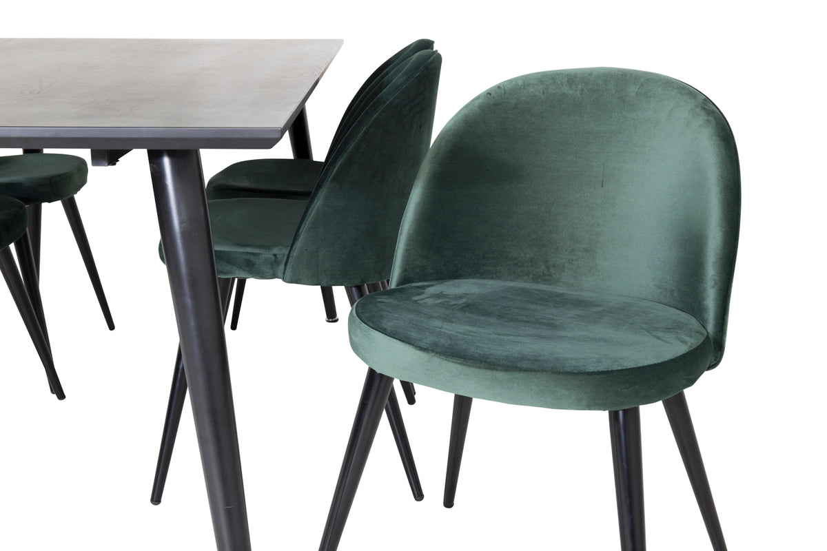Venture Design Dipp & Velvet Rektangulära Matbord 180 x 90 Svart + Matstolar 2-pack Grön