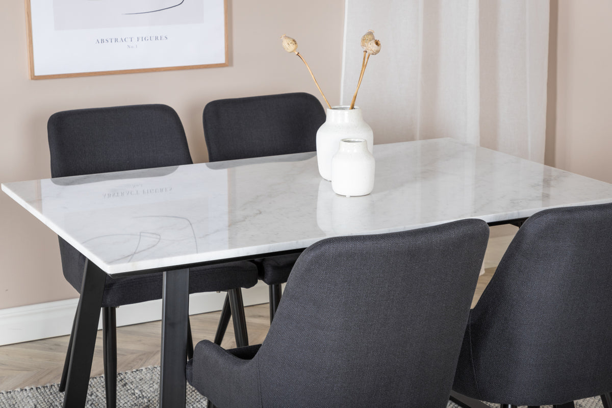 Venture Design Plaza & Estelle Matstolar 2-pack Svart + Rektangulära Matbord 140 x 90 Svart