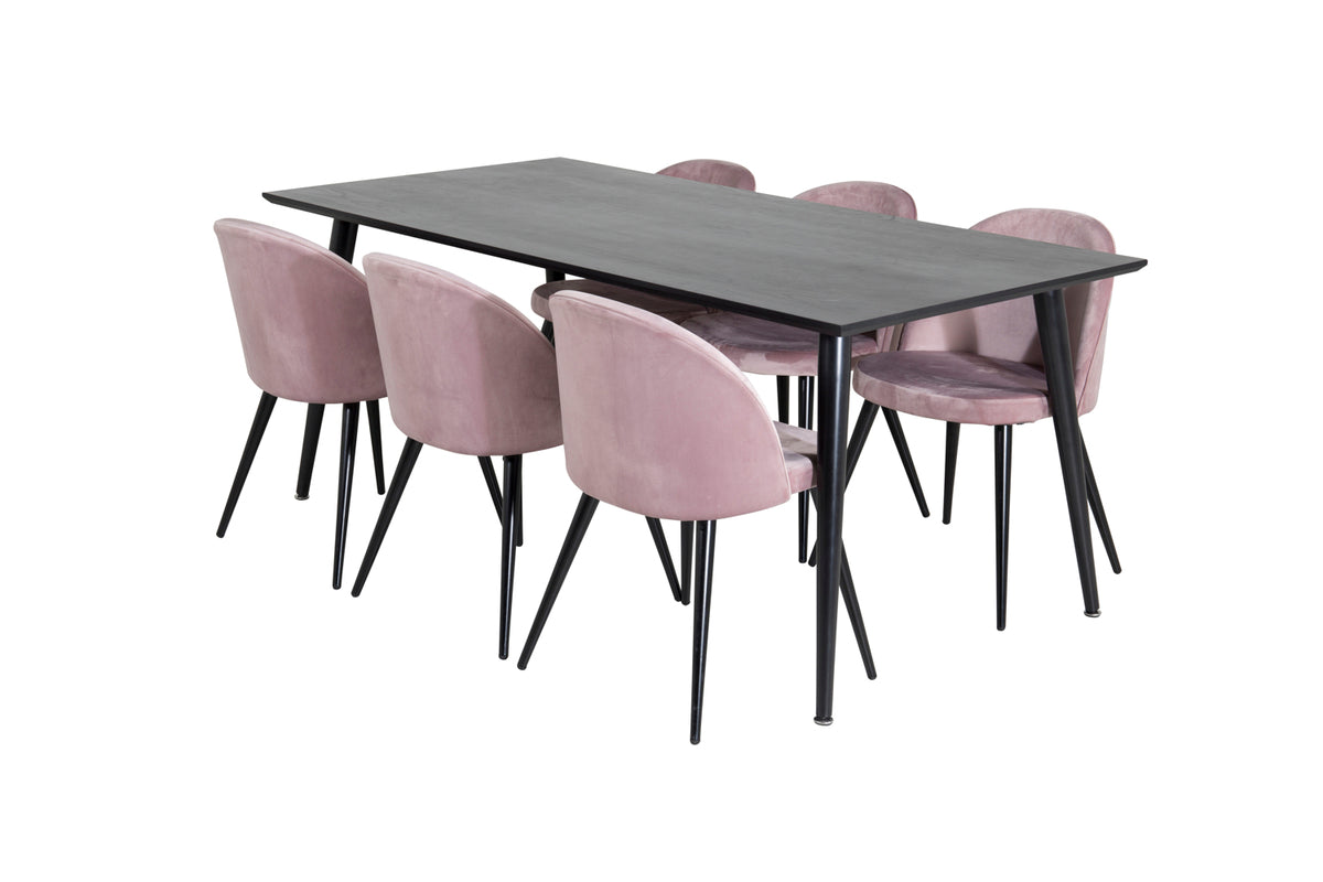 Venture Design Dipp & Velvet Rektangulära Matbord 180 x 90 Svart + Matstolar 2-pack Gammelrosa