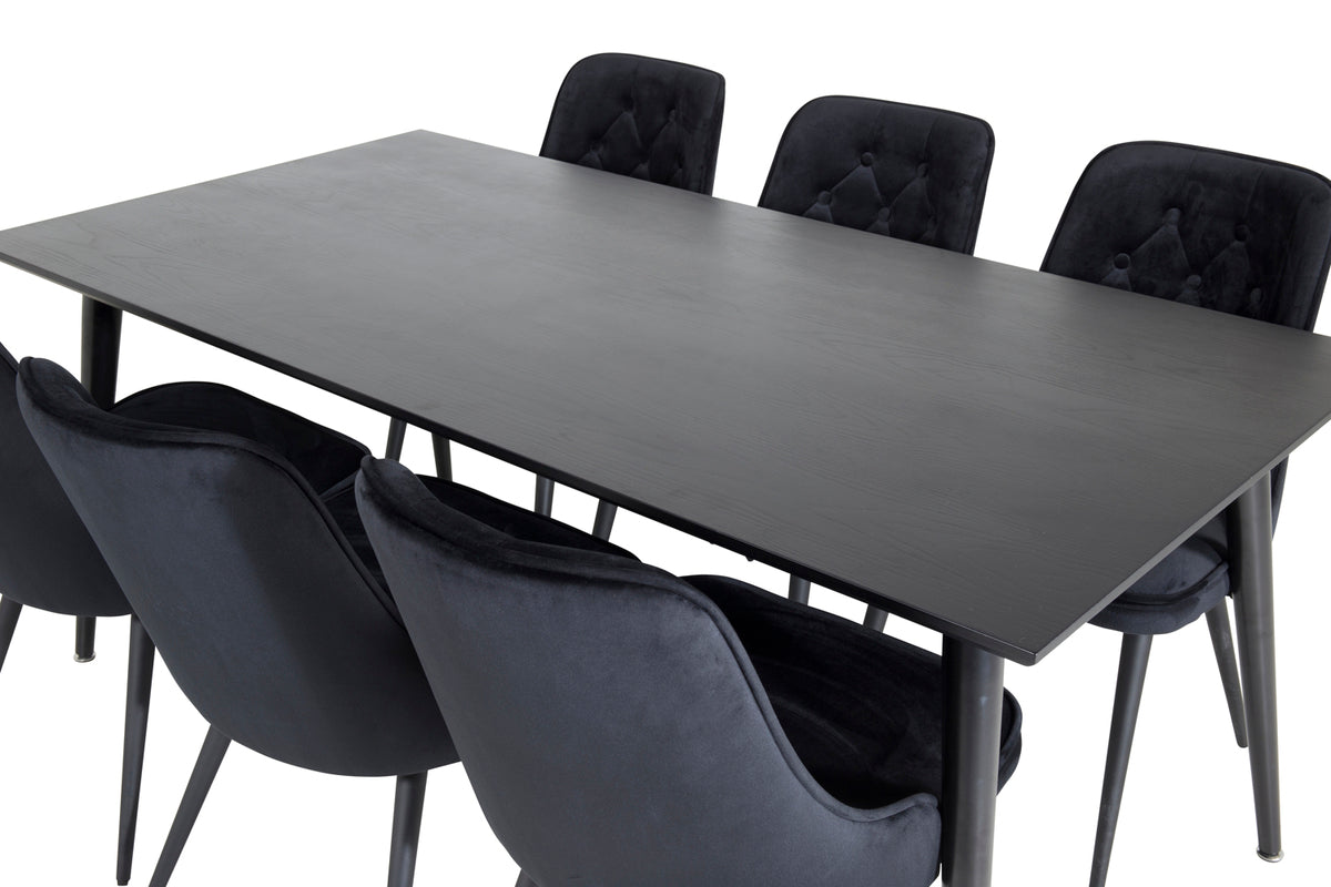 Venture Design Dipp & Velvet Deluxe Rektangulära Matbord 180 x 90 Svart + Matstolar 2-pack Svart