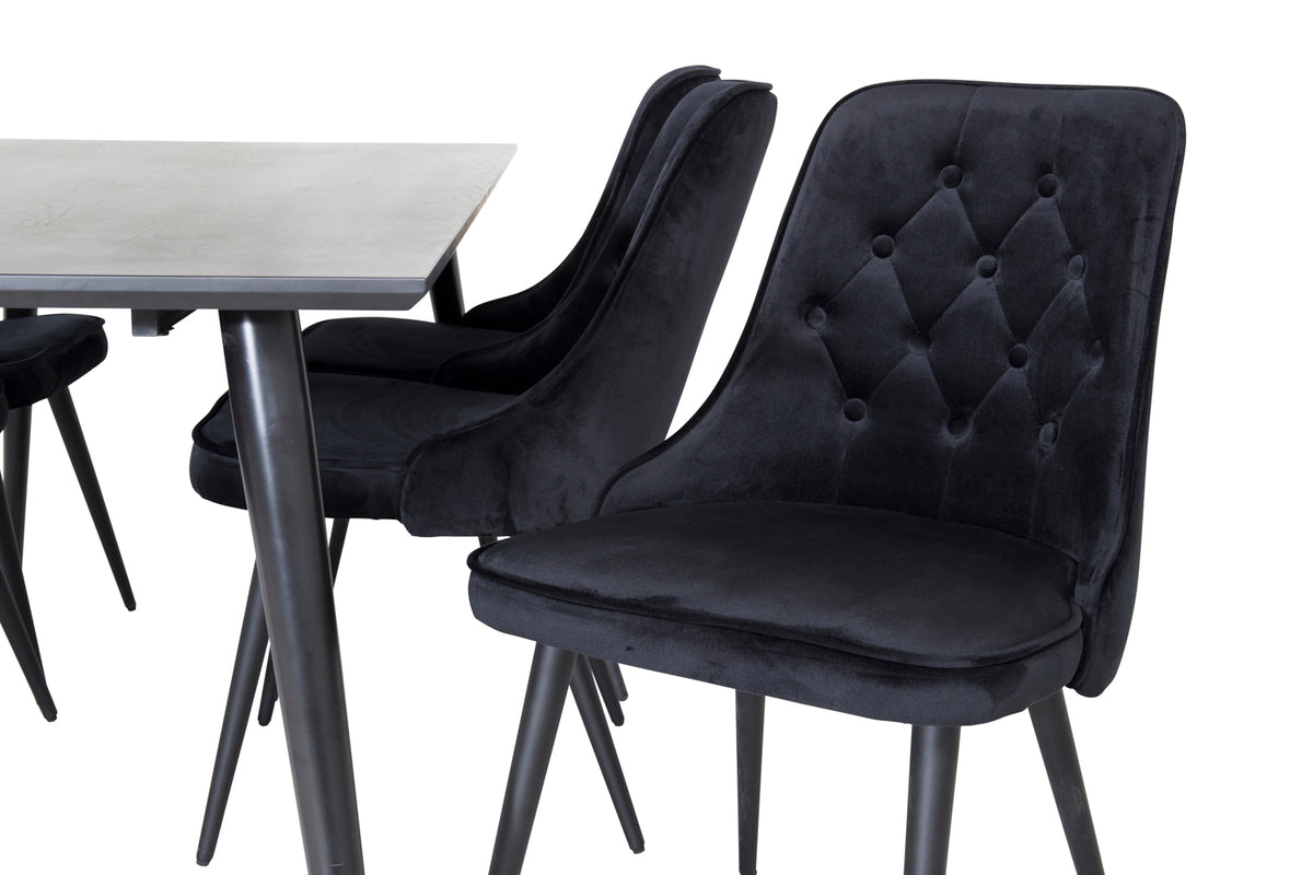 Venture Design Dipp & Velvet Deluxe Rektangulära Matbord 180 x 90 Svart + Matstolar 2-pack Svart