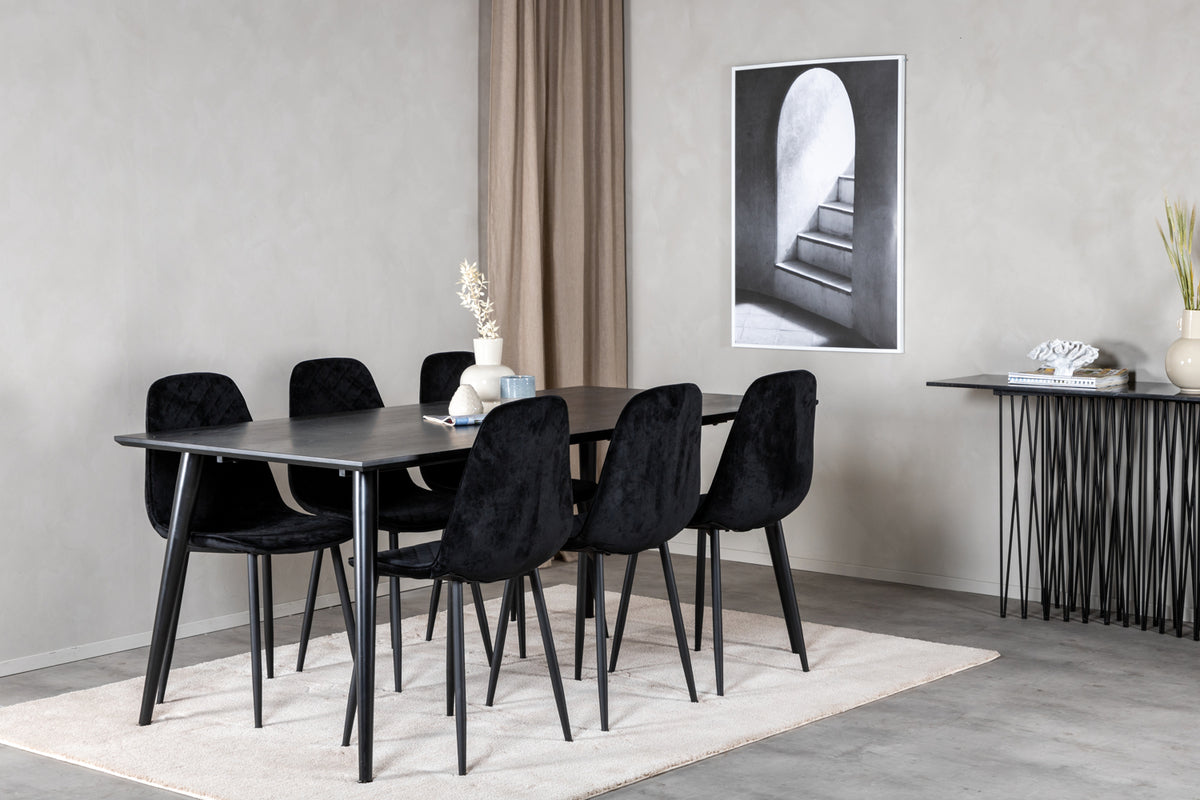 Venture Design Dipp & Polar Rektangulära Matbord 180 x 90 Svart + Matstolar 2-pack Svart